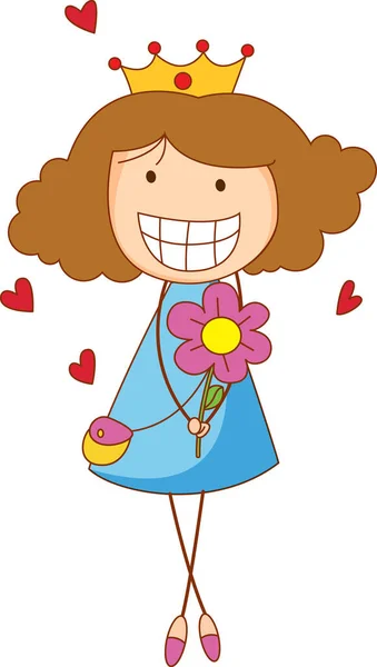 Doodle Kid Holding Flower Cartoon Character Isolated Illustration — Stock Vector