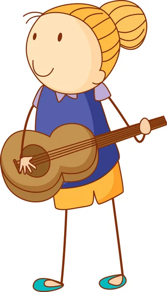 Garoto Doodle Tocando Uma Guitarra Acústica Desenho Animado Personagem Ilustração — Vetor de Stock
