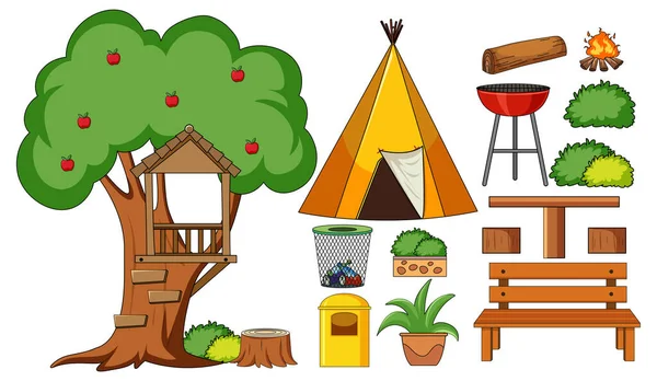 Ensemble Objets Camping Illustration Isolée — Image vectorielle