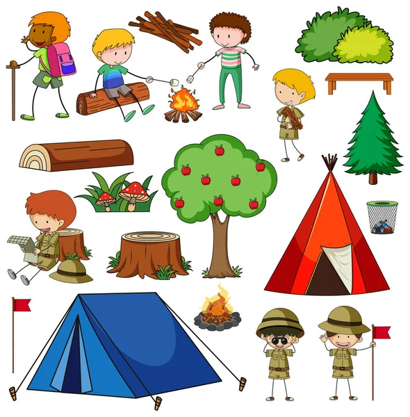 Ensemble Objets Camping Illustration Isolée — Image vectorielle
