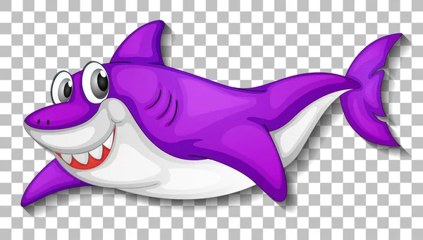 透明感のある背景イラストに孤立した可愛らしいサメ漫画のキャラクターを微笑む — ストックベクタ