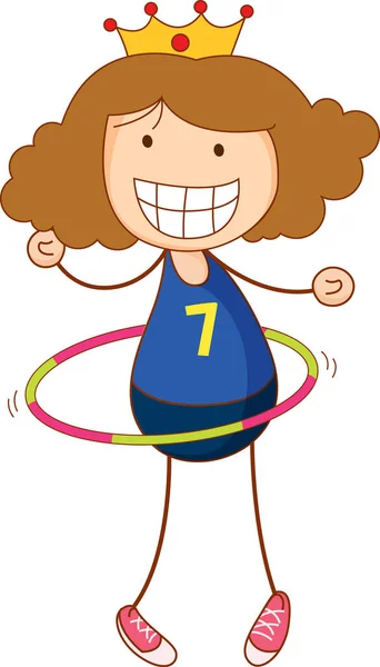 Cute Girl Gry Hula Hoop Postać Kreskówek Ręcznie Rysowane Doodle — Wektor stockowy