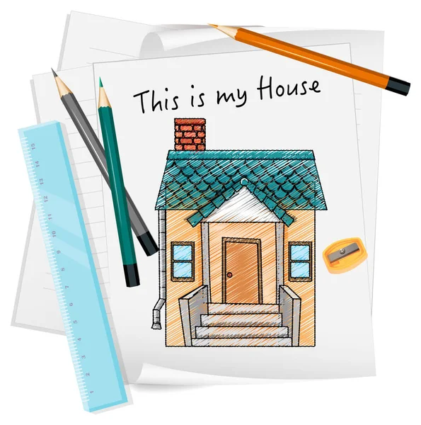 Skizziere Kleines Haus Auf Papier Isolierte Illustration — Stockvektor