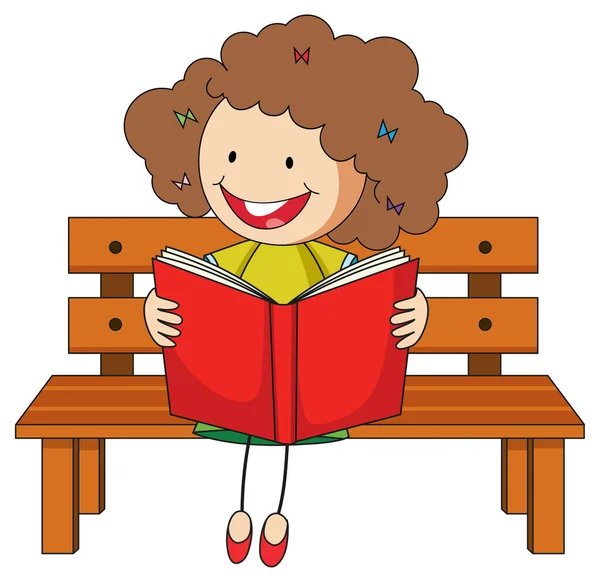 Uma Menina Lendo Livro Doodle Desenho Animado Personagem Ilustração — Vetor de Stock