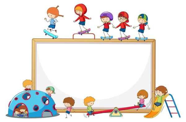 Bannière Vide Avec Nombreux Enfants Gribouiller Illustration Personnage Dessin Animé — Image vectorielle
