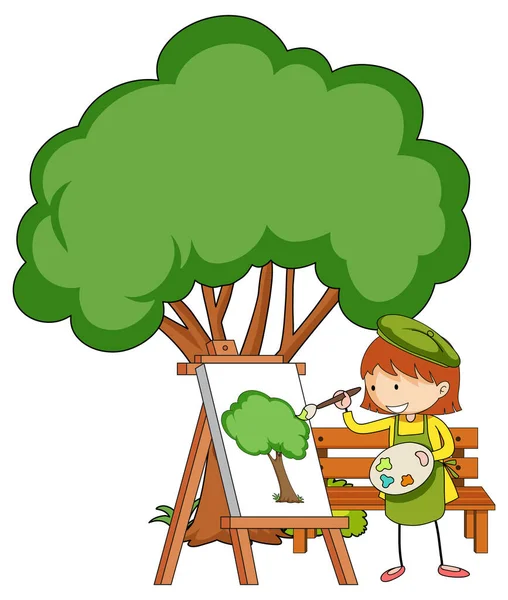 Mały Artysta Rysunek Drzewa Obraz Odizolowany Białym Tle Ilustracji — Wektor stockowy