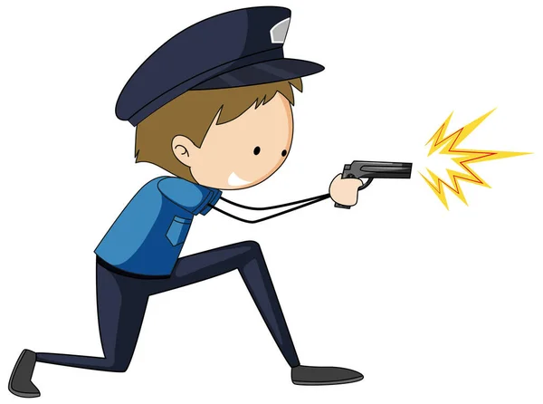 Policía Doodle Personaje Dibujos Animados Ilustración Aislada — Vector de stock