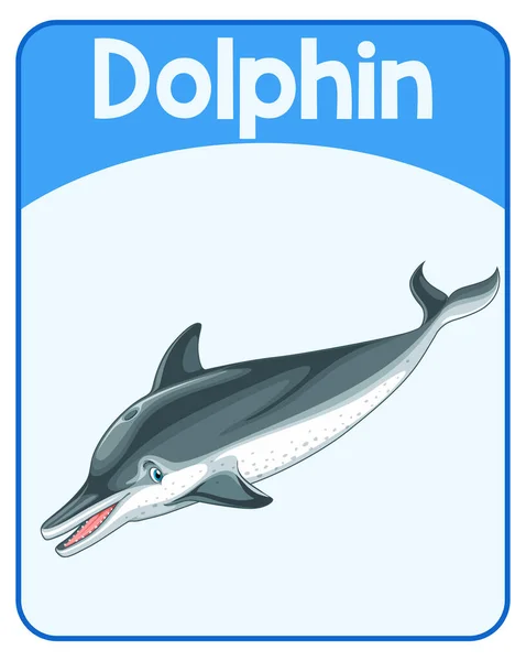 Educational English Word Card Dolphin Illustration — Stock Vector