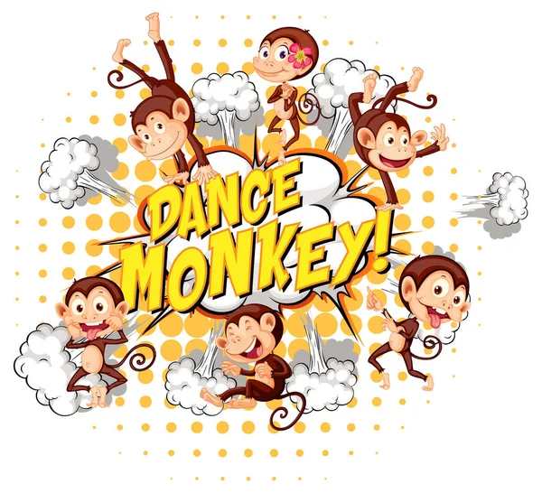 Χορός Μαϊμού Φούσκα Ομιλία Πολλές Εικόνες Πιθήκων — Διανυσματικό Αρχείο