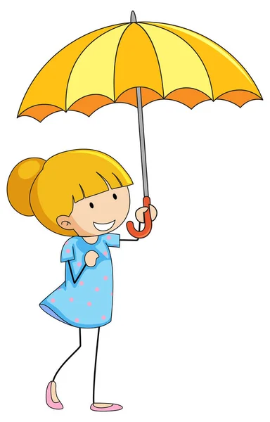 Nettes Mädchen Hält Regenschirm Doodle Cartoon Figur Isoliert Illustration — Stockvektor