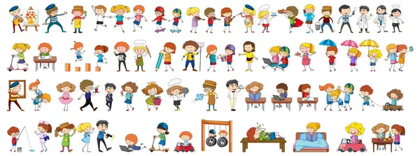Set Diversi Doodle Bambini Cartone Animato Personaggio Illustrazione — Vettoriale Stock