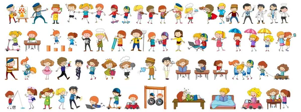 Set Von Verschiedenen Doodle Kinder Zeichentrickfigur Illustration — Stockvektor