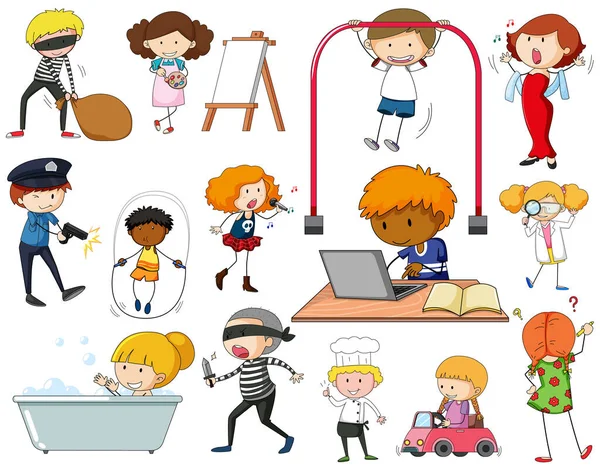 Készlet Különböző Firka Gyerekek Rajzfilm Karakter Illusztráció — Stock Vector