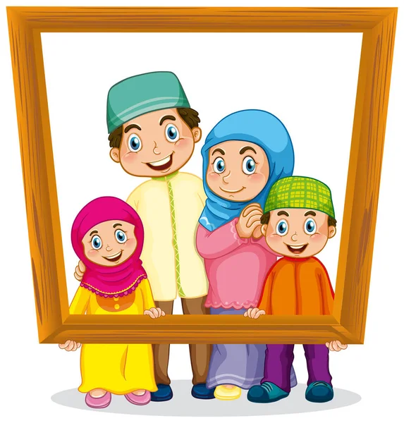 Joyeux Membre Famille Tenant Photo Cadre Illustration — Image vectorielle
