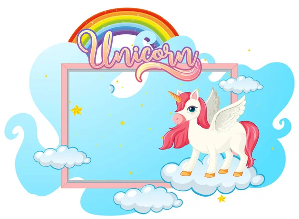 Banner Vuoto Con Simpatico Personaggio Dei Cartoni Animati Unicorno Sfondo — Vettoriale Stock