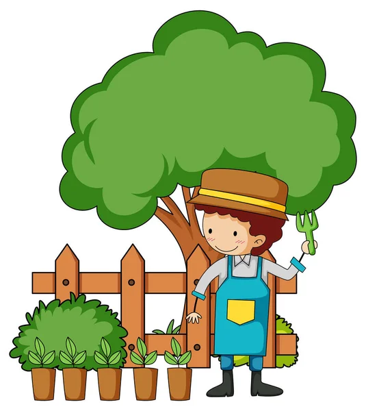 Little Kids Cartoon Character Garden Illustration — Stock Vector