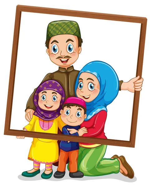 Happy Family Member Holding Photo Frame Illustration — Stock Vector