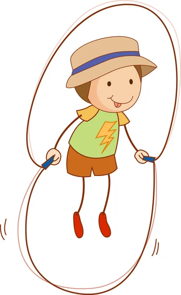 Bambino Doodle Salto Corda Cartone Animato Personaggio Isolato Illustrazione — Vettoriale Stock