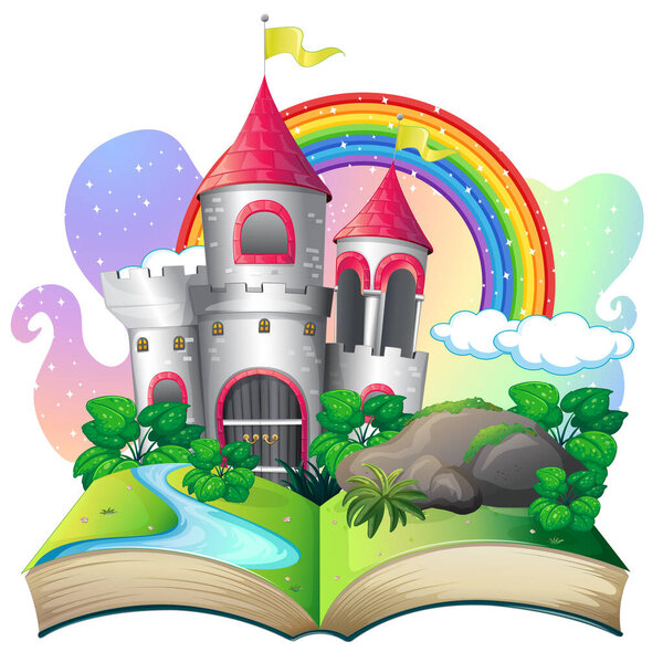 3D pop up book with castle fairy tale theme illustration