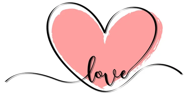 Coeur Rose Dessiné Main Avec Amour Police Illustration — Image vectorielle