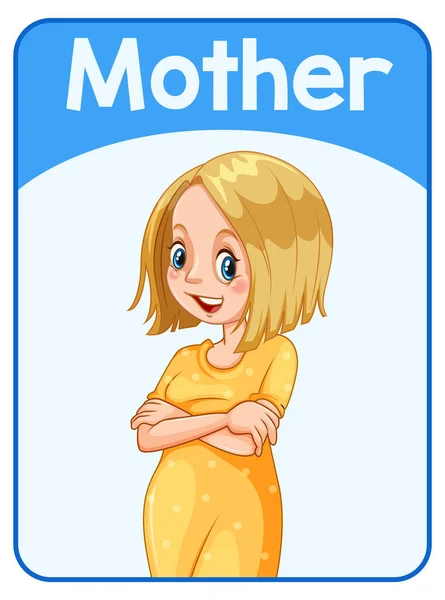 Cartão Palavra Inglês Educacional Ilustração Mãe — Vetor de Stock