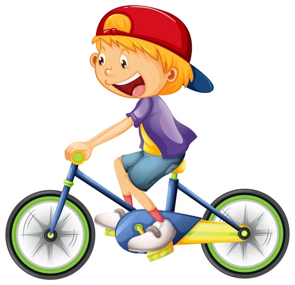 一个戴着帽子骑自行车插图的男孩卡通人物 — 图库矢量图片