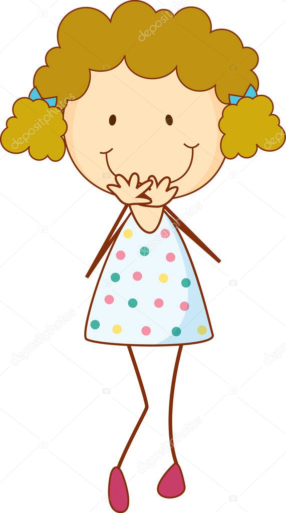 Cute girl cartoon character in hand drawn doodle style isolated illustration