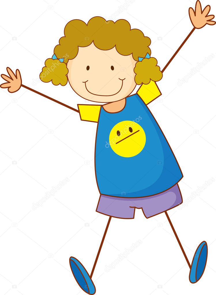 Cute girl cartoon character in hand drawn doodle style isolated illustration