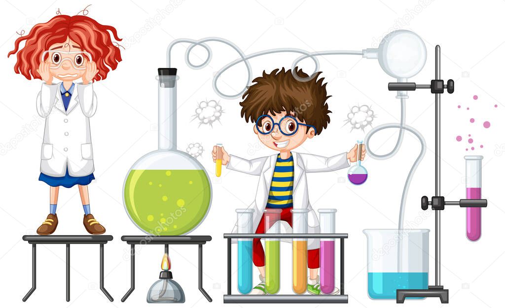 Students experiment with chemistry items illustration