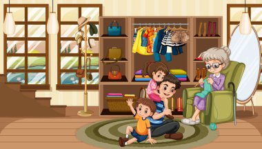 Oturma odasındaki mutlu aile tablosu