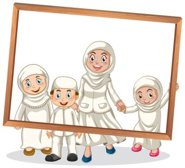 Fotoğraf çerçevesi çizimi tutan mutlu aile üyesi