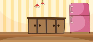 Buzdolabı ve lavabo illüstrasyonlu boş mutfak sahnesi