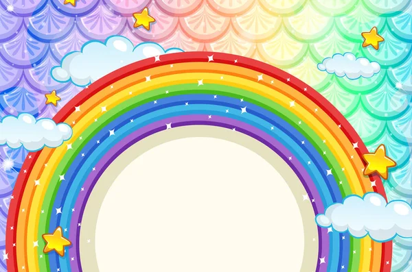 Blanco Banner Met Regenboog Frame Kleurrijke Schubben Achtergrond Illustratie — Stockvector