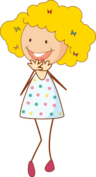 Nettes Mädchen Cartoon Figur Der Hand Gezeichnet Doodle Stil Isoliert — Stockvektor