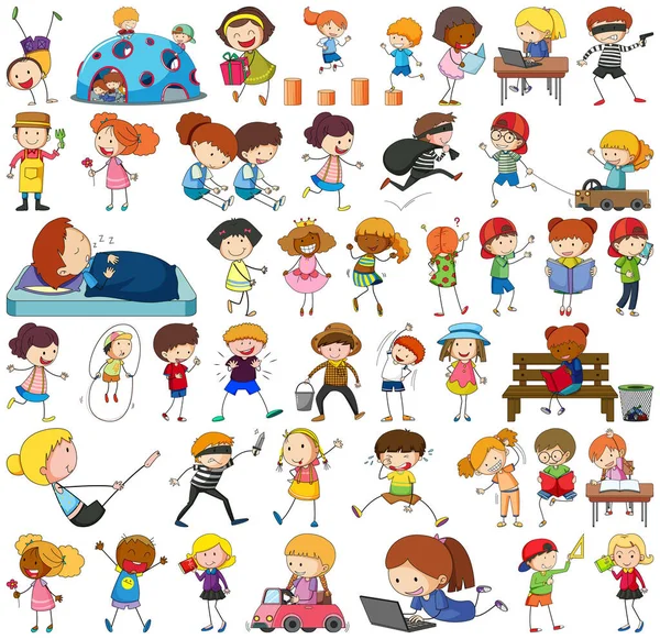 Sada Různých Čmáranice Děti Kreslený Charakter Izolované Ilustrace — Stockový vektor