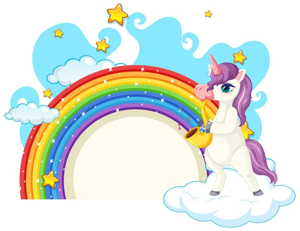 Einhorn Cartoon Figur Mit Regenbogen Auf Weißem Hintergrund — Stockvektor