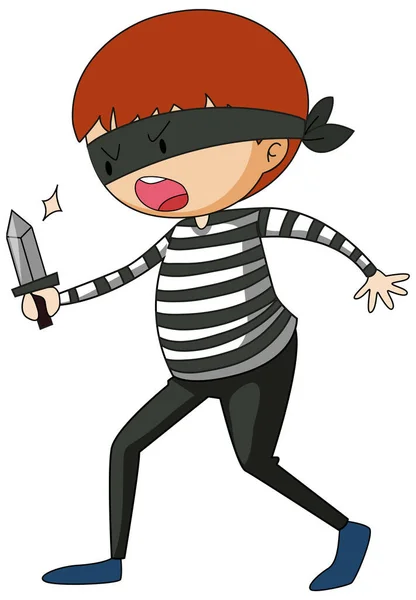 Thief Doodle Cartoon Character Isolated Illustration — Stock Vector