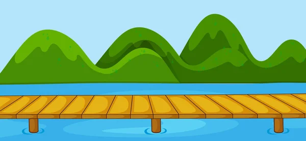 Empty Park Scene Bridge Cross River Simple Style Illustration — Stock Vector