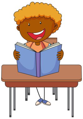 Çizgi film karakteri çizimleri okuyan bir çocuk.