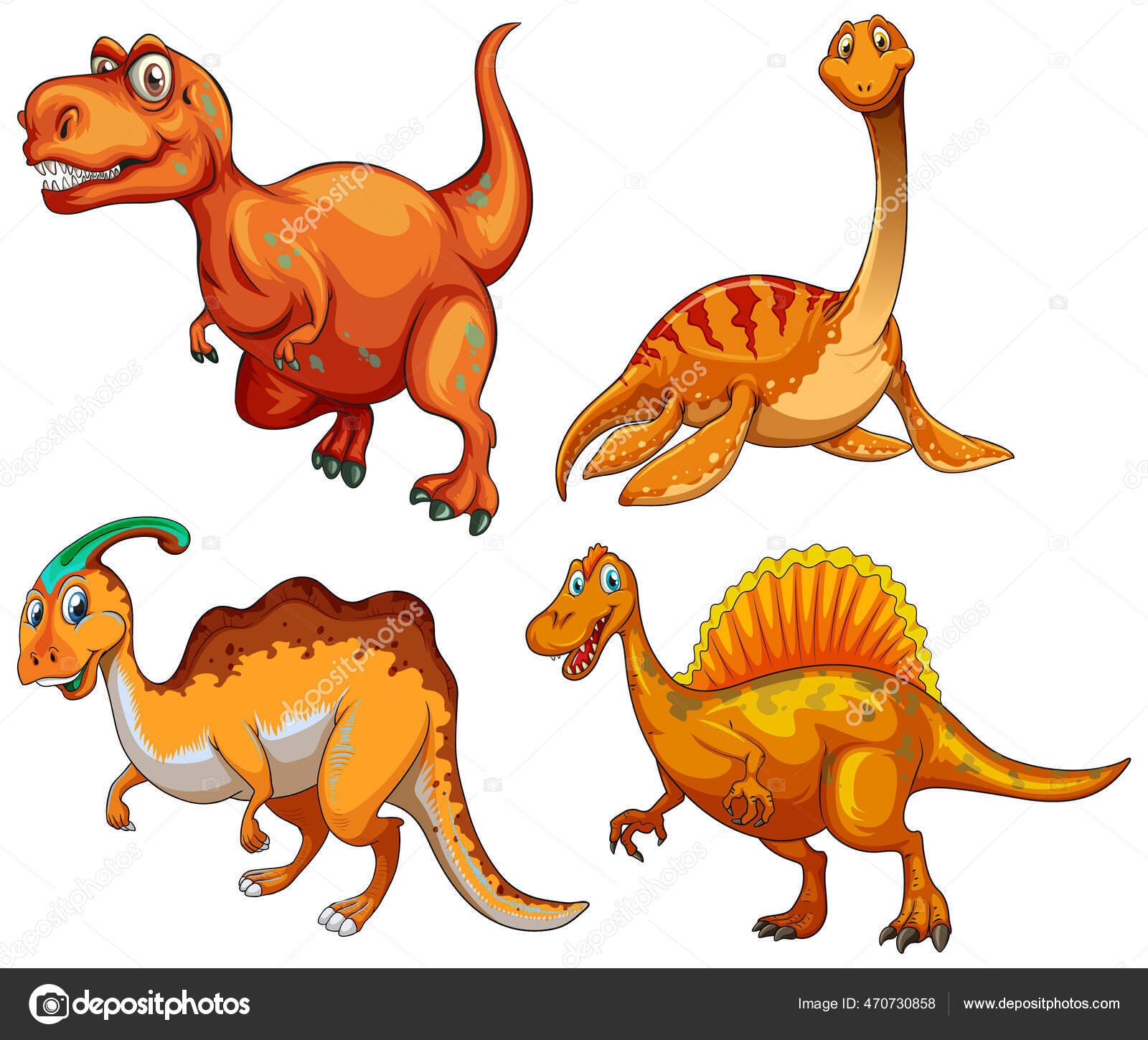 Conjunto de personagens de dinossauros de desenho animado