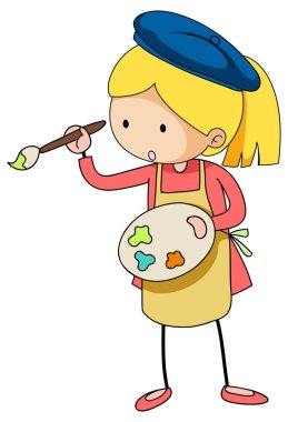 Bir sanatçı kız çizgi film karakteri çizimi