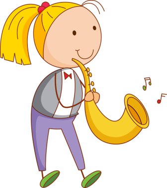 Karalama tarzında bir kız çizgi film karakteri izole edilmiş.