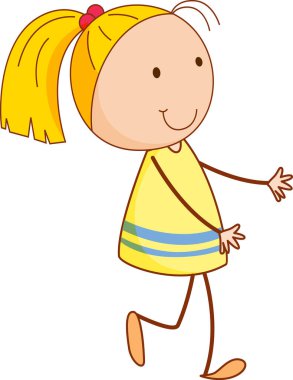 Karalama tarzında bir kız çizgi film karakteri izole edilmiş.