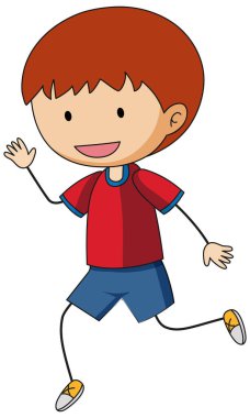 Karalama yapan bir çocuk ip atlayan çizgi film karakteri çizimleri izole etmiş.