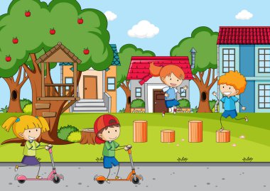 Birçok çocuğun resimli olduğu oyun alanı sahnesi