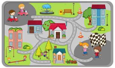 Sevimli çizgi film labirent oyun şablonu çizimi