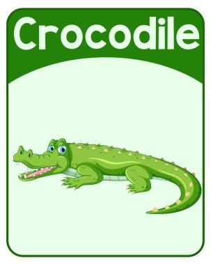 Timsah illüstrasyonunun eğitici İngilizce kelime kartı