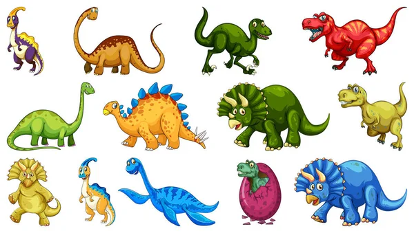 Diferentes Dinosaurios Personaje Dibujos Animados Dragones Fantasía Ilustración Aislada — Vector de stock