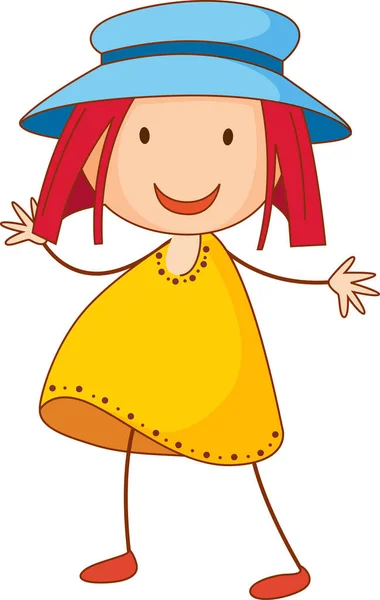 一个戴着帽子卡通人物手绘涂鸦式插图的女孩 — 图库矢量图片