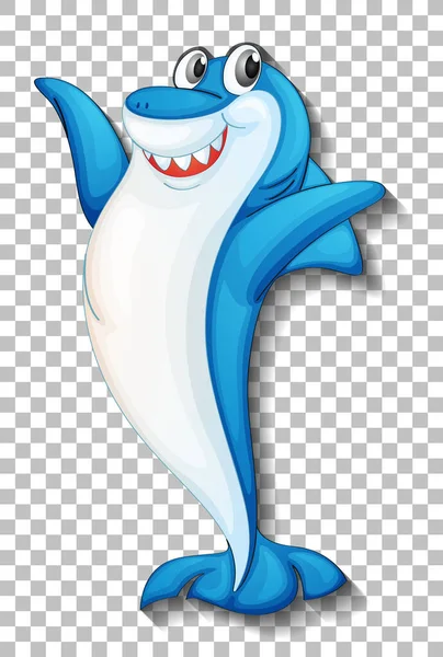 Smiling Cute Shark Cartoon Character Isolated Transparent Background Illustration — Stock Vector